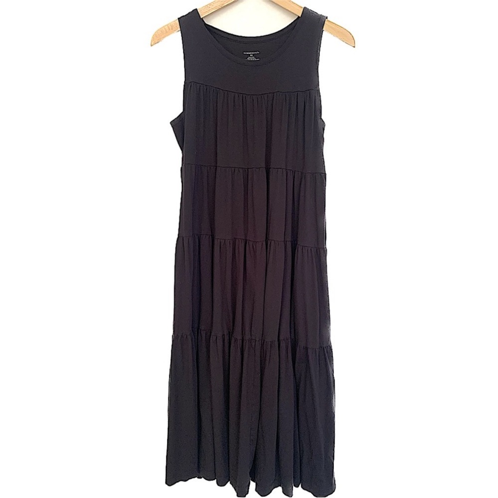 Summersalt Size M Black Cotton Boho Sleeveless Tiered Ruffle Maxi Tank Sundress
